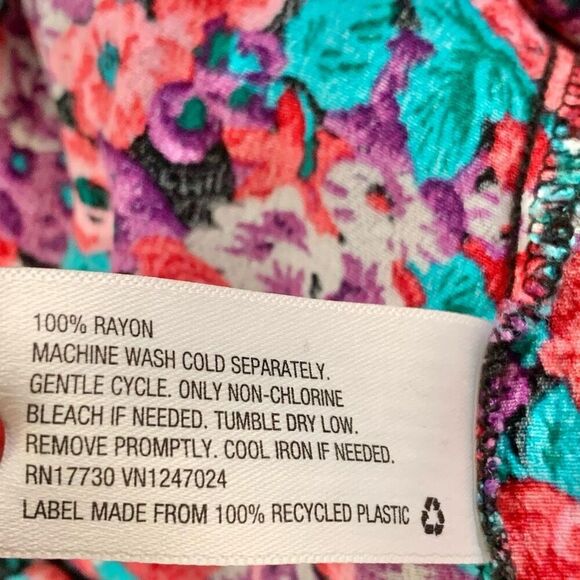 RIXO Womens Bold Floral Dress 16W 18W Short Sleeve Ruffle Hem Mini Boho Party - Picture 8 of 16